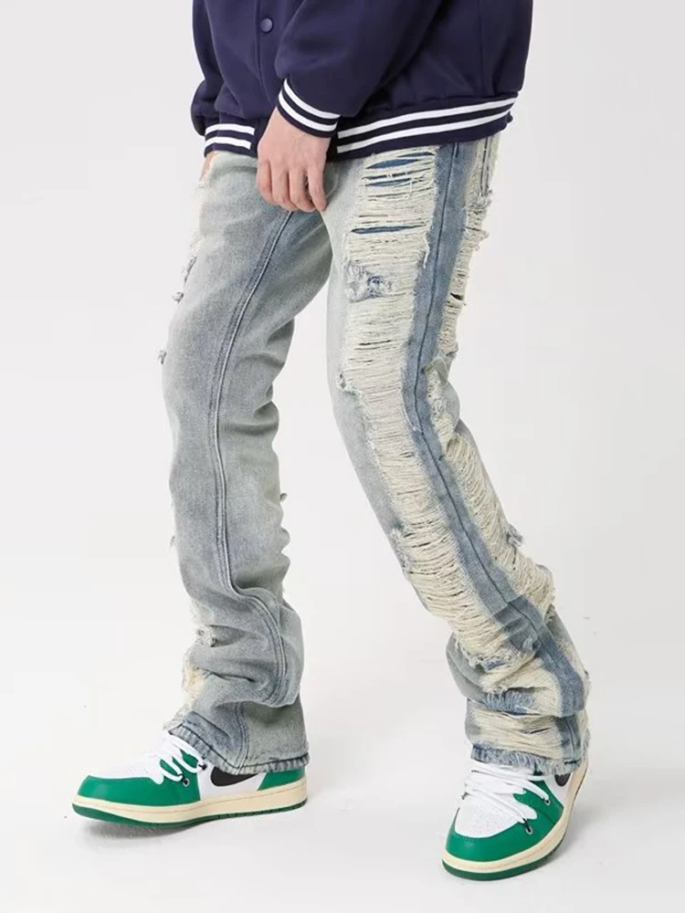 New Arrival Men's Jeans with Fringes and Holes, Trendy Summer Daily Casual Denim Pants with Zipper, Y2K Style Mens Pants