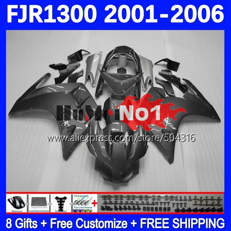 

Body For YAMAHA FJR-1300 FJR1300 FJR1300A 01 02 03 05 06 158MC.16 grey glossy FJR 1300 A C 2001 2002 2003 2004 2005 2006 Fairing
