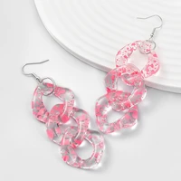 simple new pink acrylic dangle long link chains geometric drop earrings for women female club party bohemia fashion earring