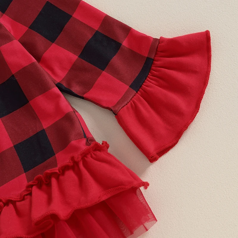 

Toddler Baby Girl Christmas Outfit Flare Long Sleeve Reindeer Plaid Top Bell Bottom Pants 2Pcs Set