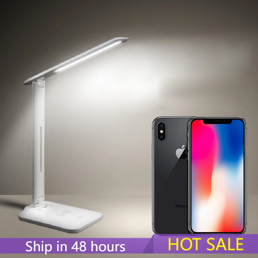 

Светодиодные настольные лампы с беспроводной зарядкой, приглушаемый ночсветильник с защитой глаз и сенсорным выключателем для прикроватн...