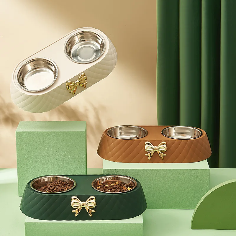 

Supplies Stainless Accessories Steel New Double Bow-tie Bowl Bowl Food Pet Cat Bowl Pet Bowl Dog Bowl Pet Cat