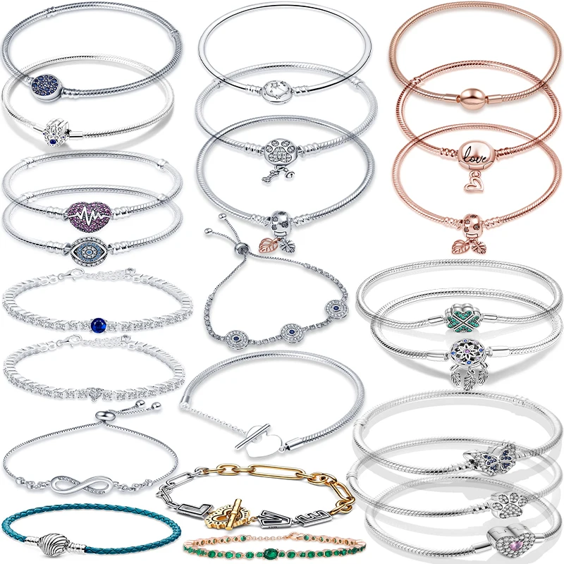 

Новинка 2023, искусственное серебро 100% пробы, змеиный браслет с символом любви, подходящий для оригинального очаровательного роскошного ювел...