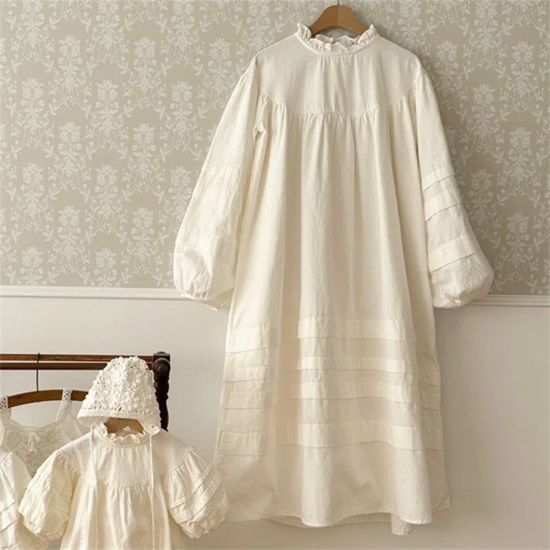 

Family Matching Clothes Spring Autumn Shirt Solid Mother Daughter Long-sleeved Soft Cotton Dress Women Dress Girl Birthday Dress