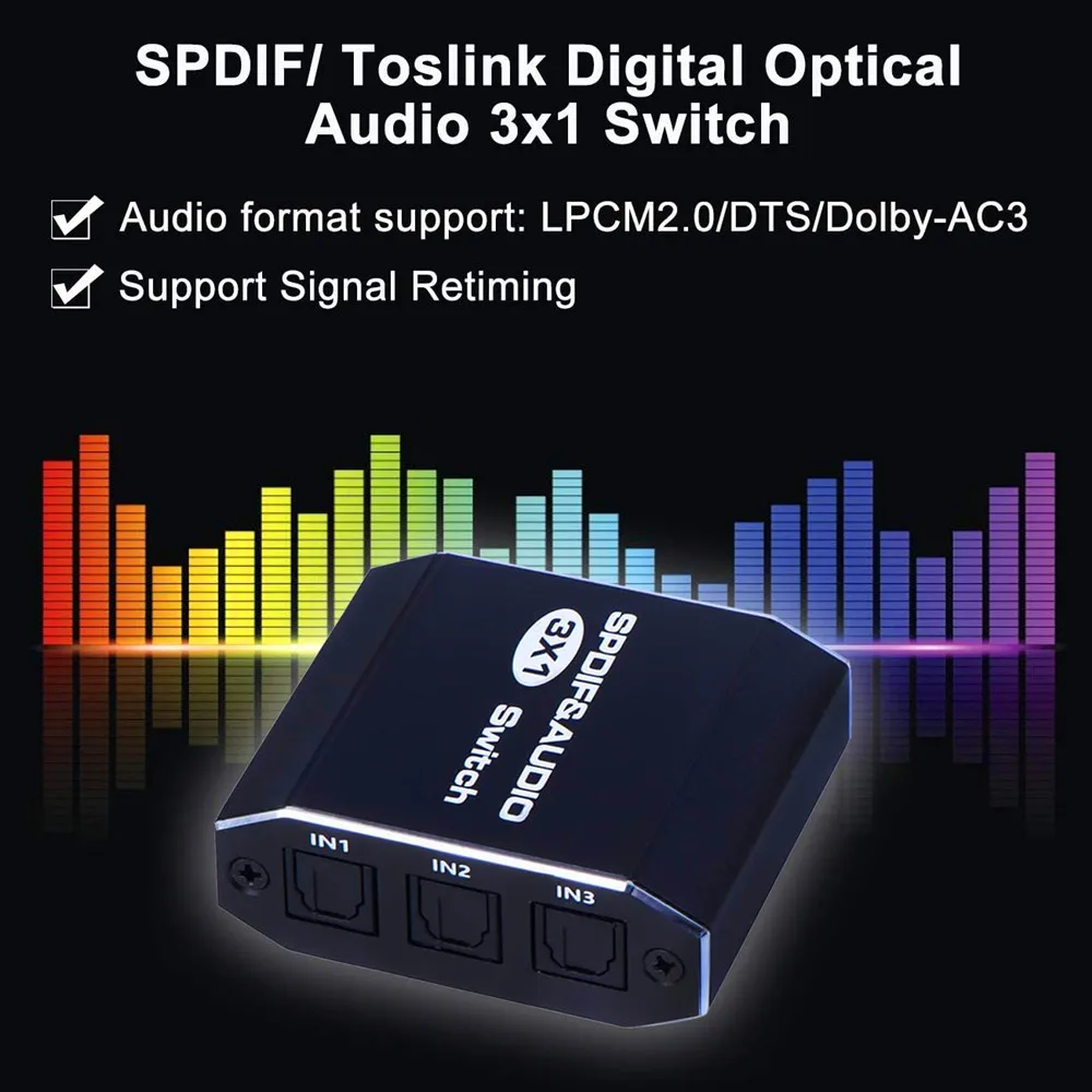 Алюминиевый сплав Spdif Toslink 3 в 1 оптический цифровой аудио сплиттер 3x1 SPDIF кабель