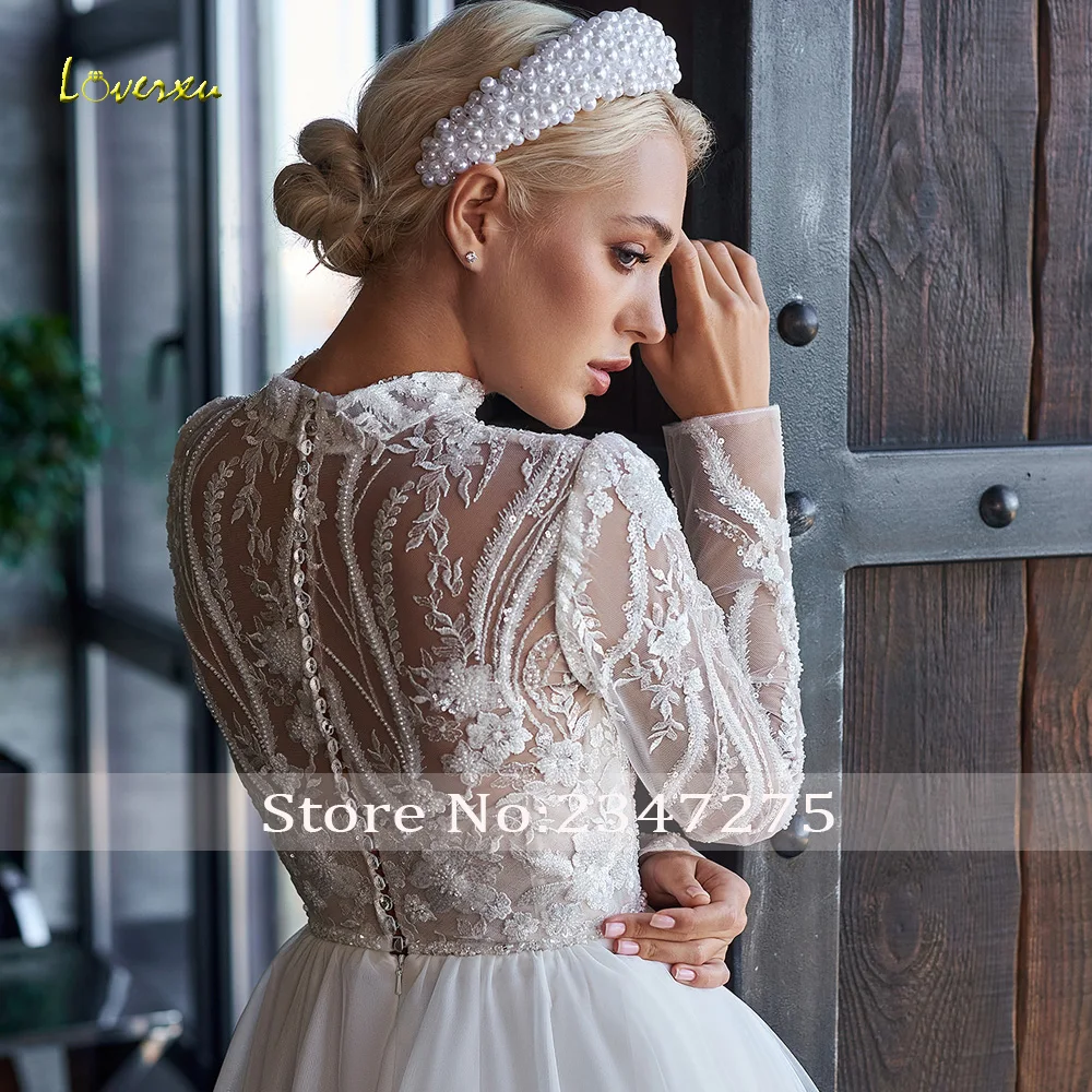 Loverxu Винтажные свадебные платья трапециевидной формы с высоким воротом и