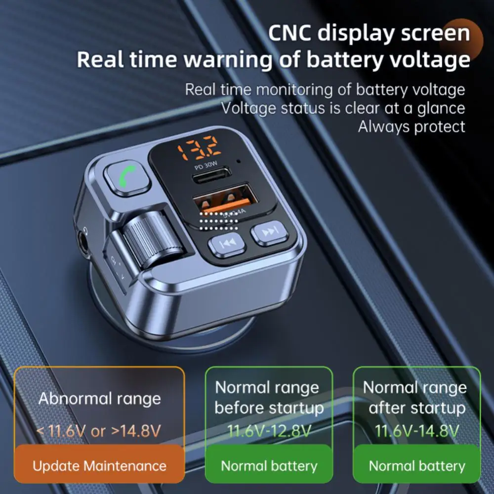 

T16 Car Kit MP3 Player Audio Receiver PD30W+2.4A Fast Charging Hands-free Car Charger Bluetooth-compaitable FM Transmitter