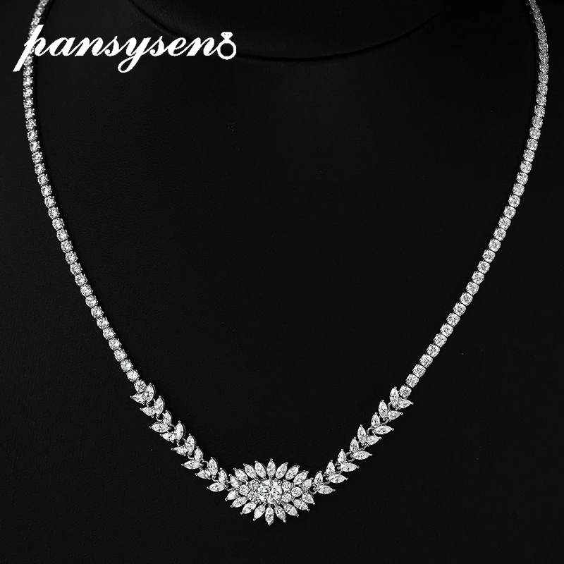 

PANSYSEN New Sparkling 100% 925 Sterling Silver 5.5mm Round Cut High Carbon Diamond Gemstone Necklace Wedding Party Fine Jewelry