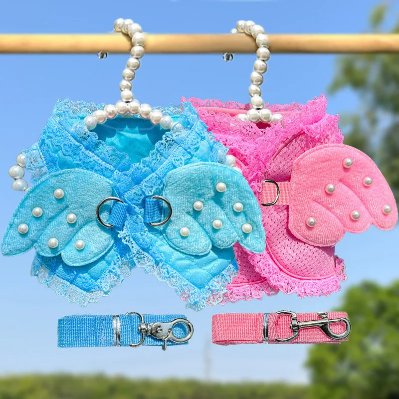 

Новинка, кружевная сетчатая шлейка для домашних питомцев в виде ангела, Жемчужное крыло, регулируемая шлейка для маленьких собак, кошек, акс...