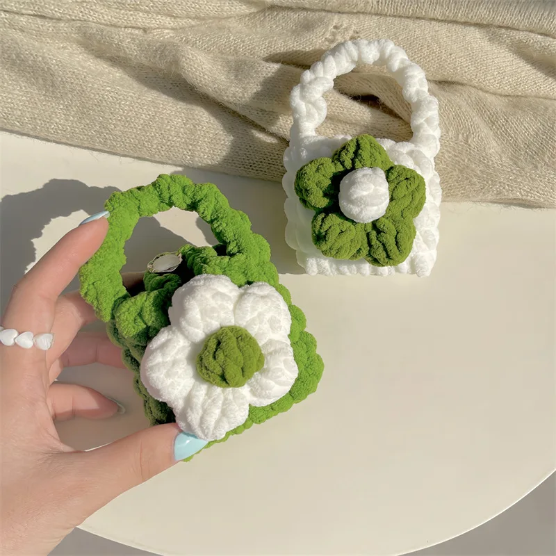 

Flower Plush Knitting Handbag Case for Apple AirPods 1 2 3 Pro Cases Cover IPhone Bluetooth Earbuds Earphone Air Pod Pods Case