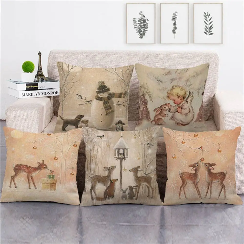 

Year Christmas Decorations Elk Home Decorations Pillow Cover Christmas Pillowcase Cartoon Pillowcase Linen Pillow case