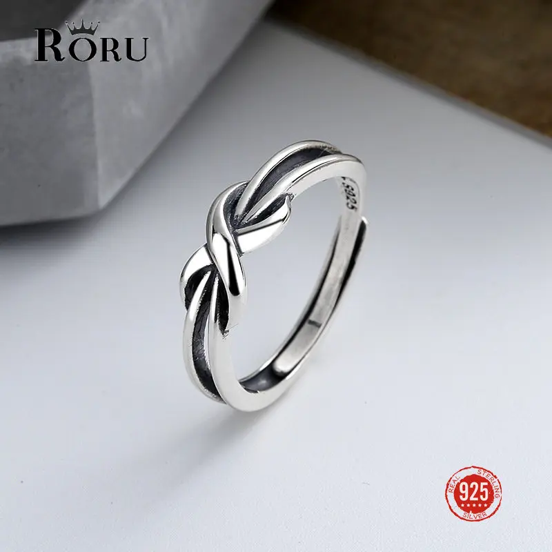 

Silver 925 Jewelry Vintage Geometric Double Line Knotted Flower Bow Tie Ring Temperament Ring for Women Brithday Party Gifts