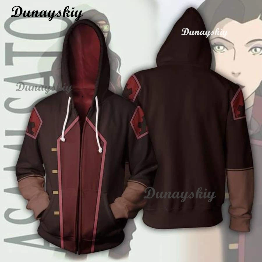 Anime Avatar The Last Airbender Katara Fire Nation Aang Cosplay Costume Zipper Hoodie 3D Printed Coat Adult Autume Hallowen