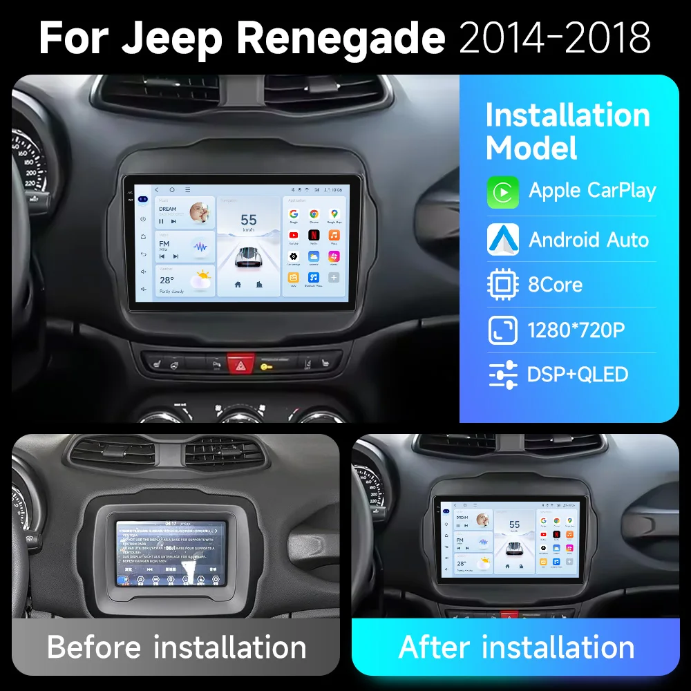 Фото Автомагнитола Android 15 для Jeep Renegade 2014-2018 с Carplay, Android Auto, мультимедиа, видеоплеером, 4G, WIFI, BT, GPS №2