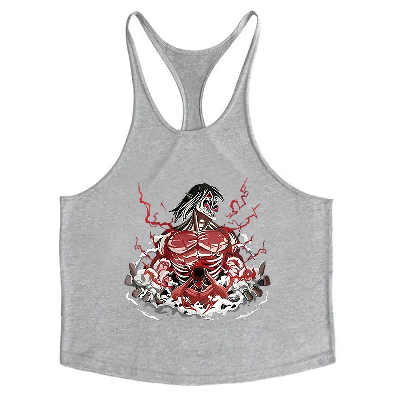 Anime Attack on Titan Stringer Tank Top Mens Y-Back Vest Muscle Training Athletic Tees Tops Gym Workout Fitness Bodybuilding
