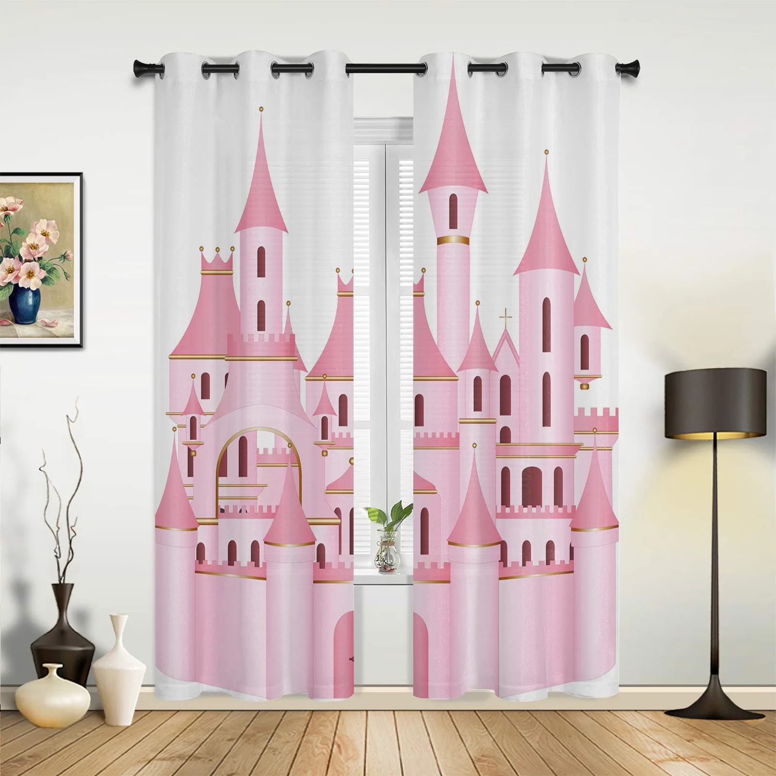 

Pink Cartoon Castle White Curtains for Bedroom Living Room Drapes Kitchen Children's Room Window Curtain Modern Home Decor