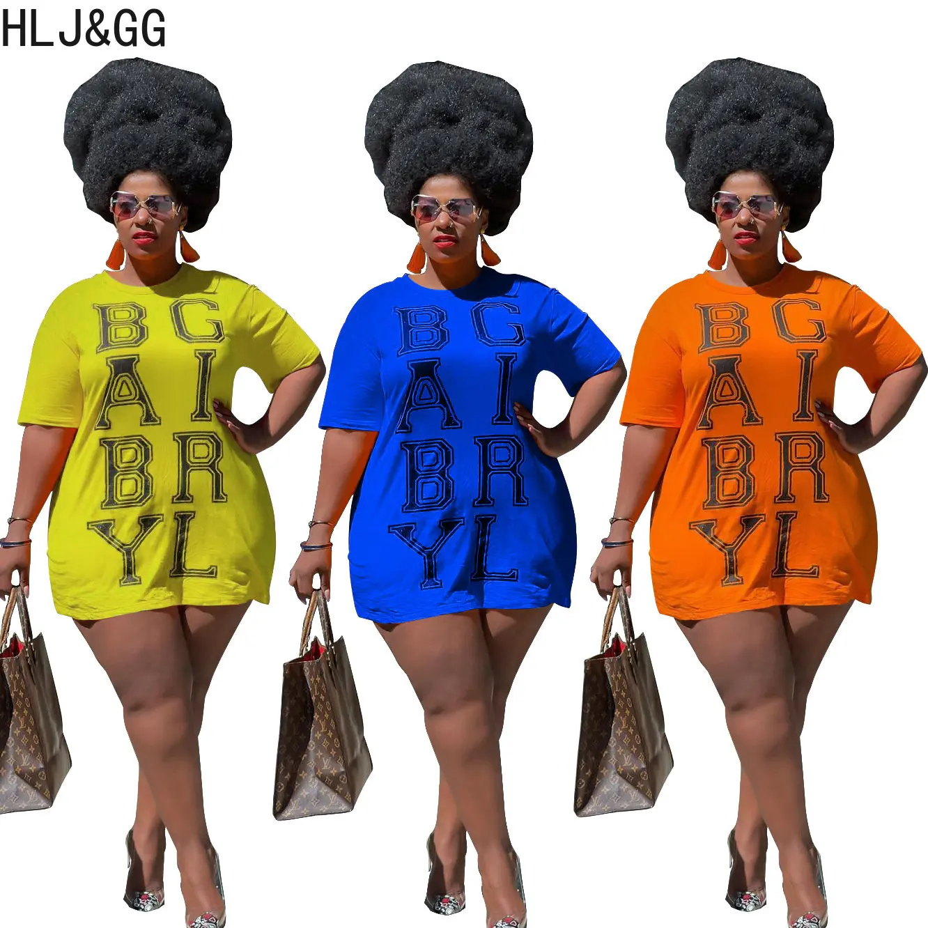 HLJ&GG Fashion Letter Printing Mini Tshirt Dresses Women O Neck Short Sleeve Loose Vestidos Plus Size Female Streetwear Clothing