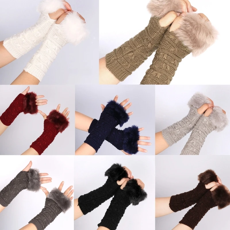 

Knitted Glove Winter Half Finger Mitten Stretchy Solid Color Riding Skiing Glove