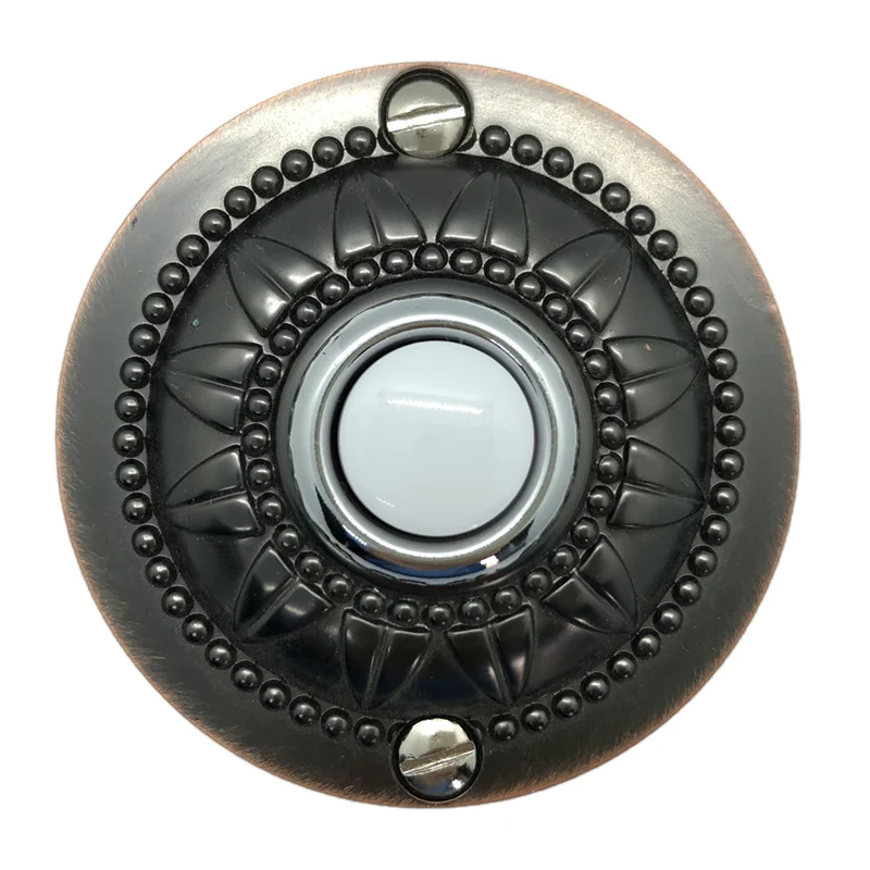 

Solid Brass Lighted Wired Doorbell Push Button Stamped with a Flower Design 1652L