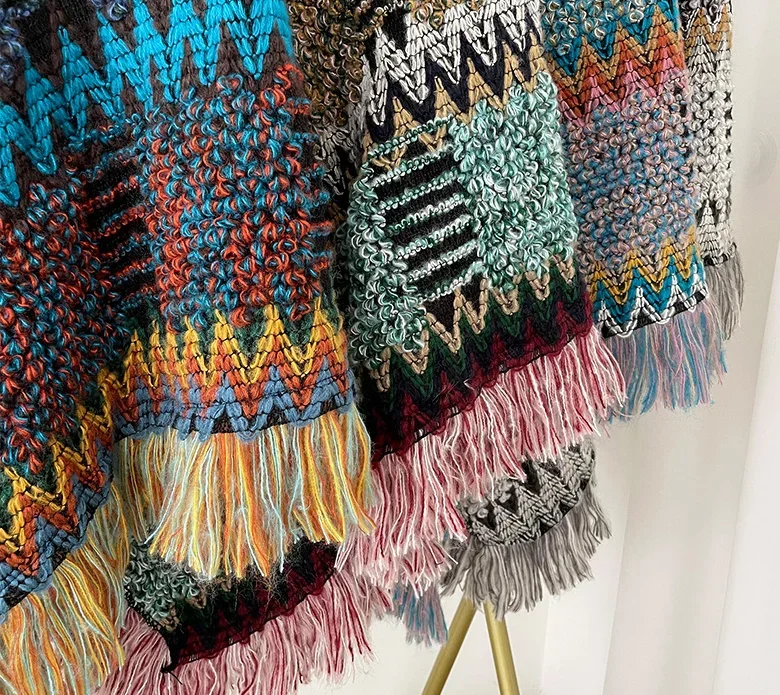 Осенне-зимние накидки национальный вязаный плащ женский новый пуловер с