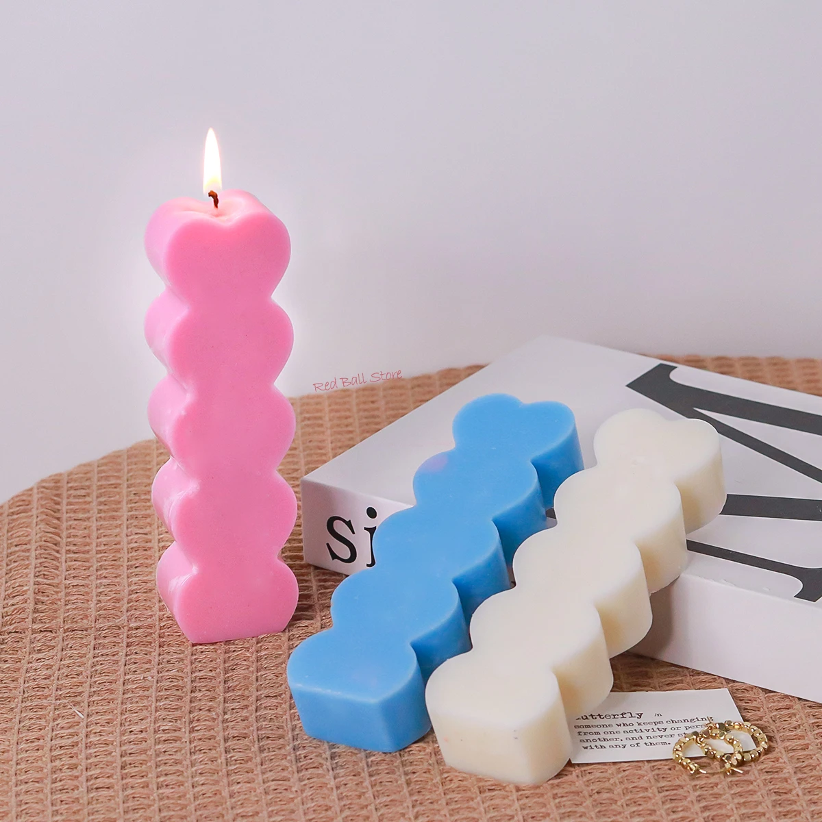 Силиконовая форма для свечи в форме сердца 5 полостей