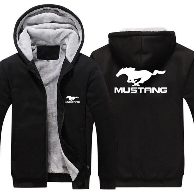 

New Winter Men Fashion Mustang Logo Hoodies Jacket High Quality Long Sleeve Casual Zipper Wool Liner Fleece Sweatshirts Coat