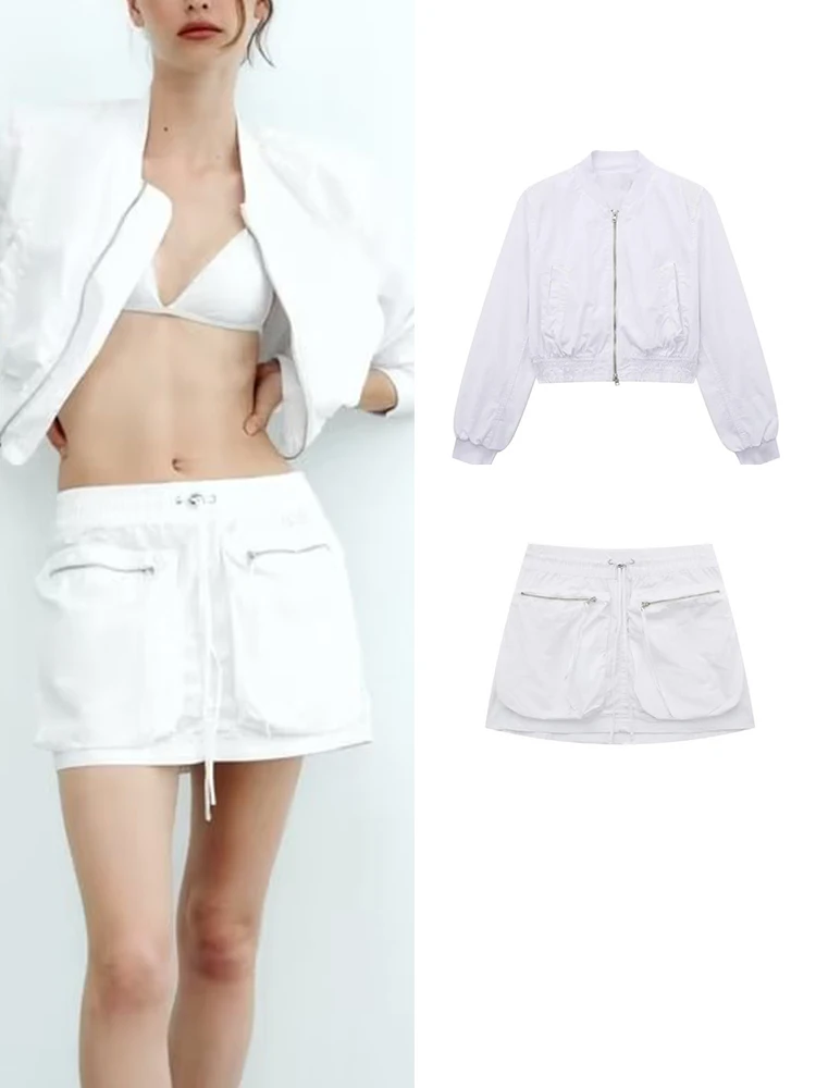 

Куртка-бомбер с длинным рукавом и юбка, однотонная