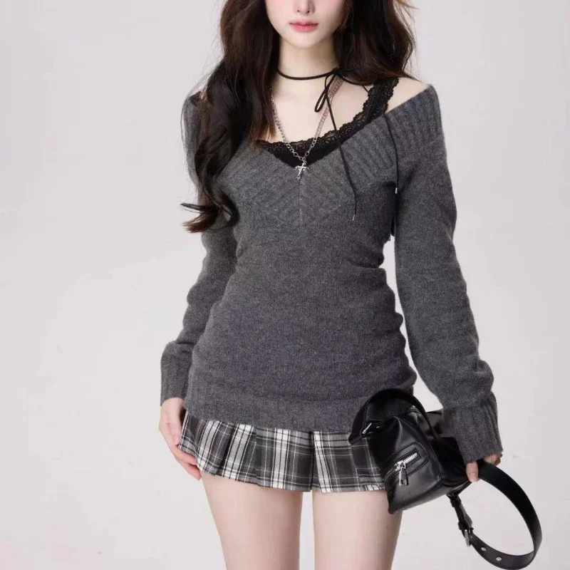 Женский вязаный пуловер с V-образным вырезом цвет в ассортименте