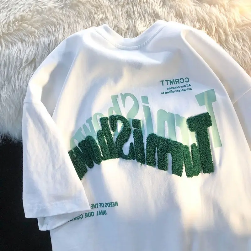 

American letter embroidery short-sleeved T-shirt women's 2022 new summer Y2K high street casual loose couple round neck T-shirt