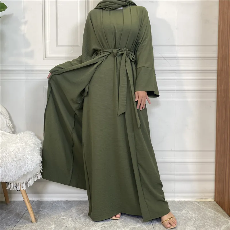 2PC Set Muslim Woman Minimalist Matching Outfits Abaya Kimono Dubai Turkish Modesty Casual Ramadan  muslim sets
