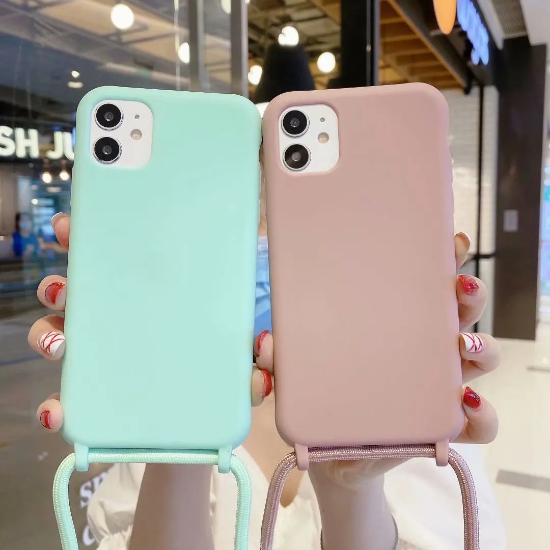 

Роскошный чехол из жидкого мягкого силикона для телефона iPhone 13, 12, 11 Pro, XS Max, XR, X, 6, 7, 8 Plus, SE 2020, чехол-накладка с ремешком через плечо