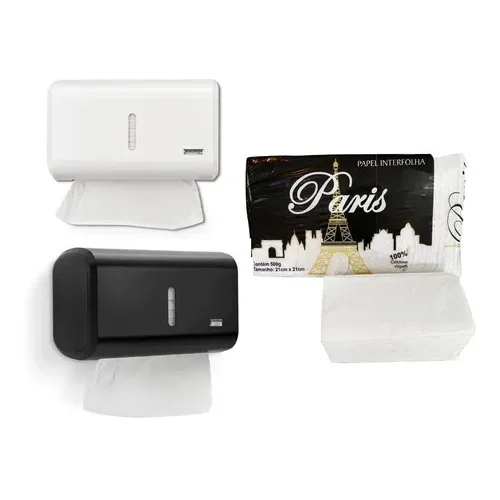 Kit Porta Toalheiro Preto + Branco 4000 Fls 100% Celulose |