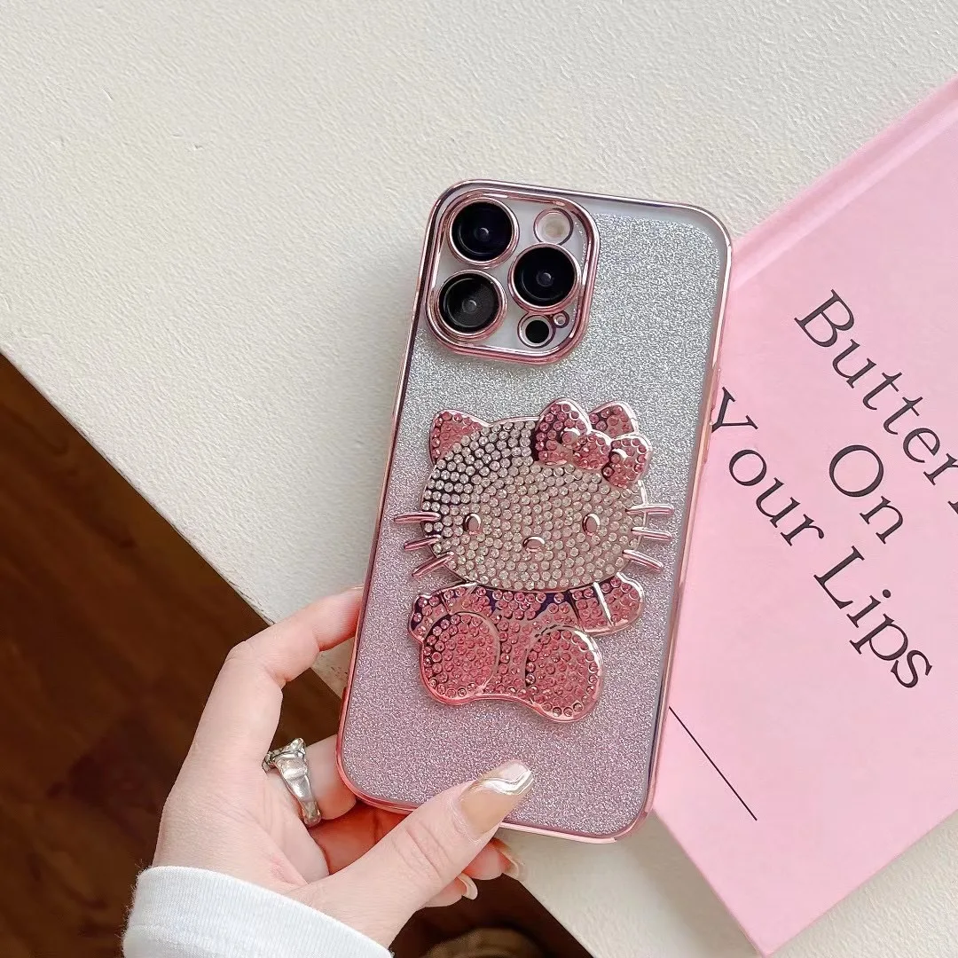 

Sanrio hello kitty Electroplating colored diamonds pink kawaii Phone Cases For iPhone 14 13 12 11 Pro Max Back Cover