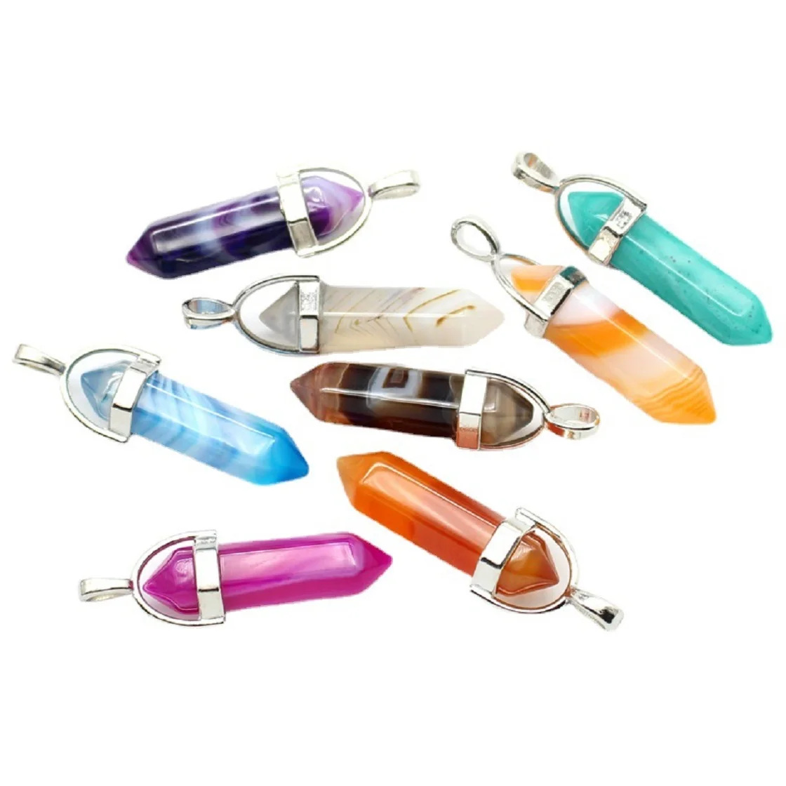 

European and American popular diamond hexagonal column pendant natural crystal agate bullet Necklace
