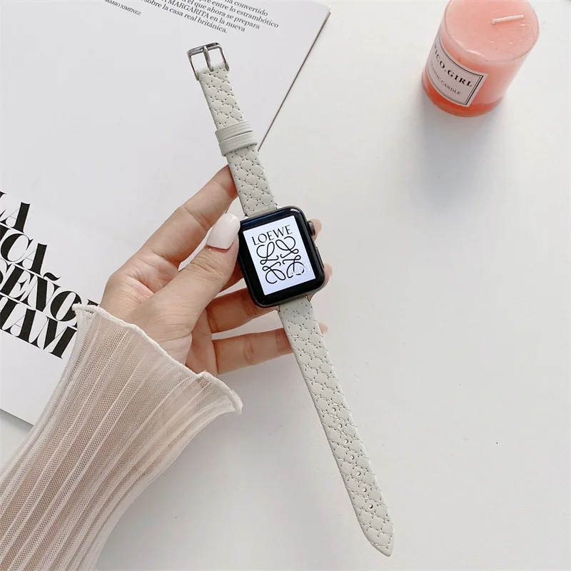 

Leather Loop Bracelet For Iwatch Series 8 7 49mm 41mm 45mm 6 SE 5 4 3 44mm Slimmer Wrist Strap For Apple Watch Band 38mm 42mm 40
