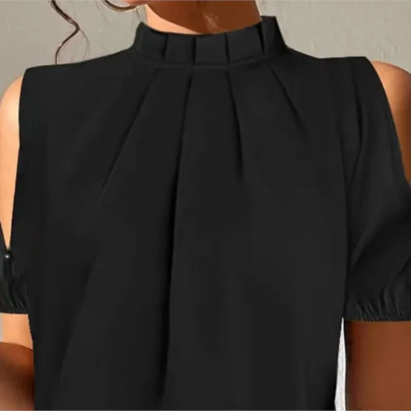 Черная женская рубашка с открытыми плечами и короткими рукавами новая летняя