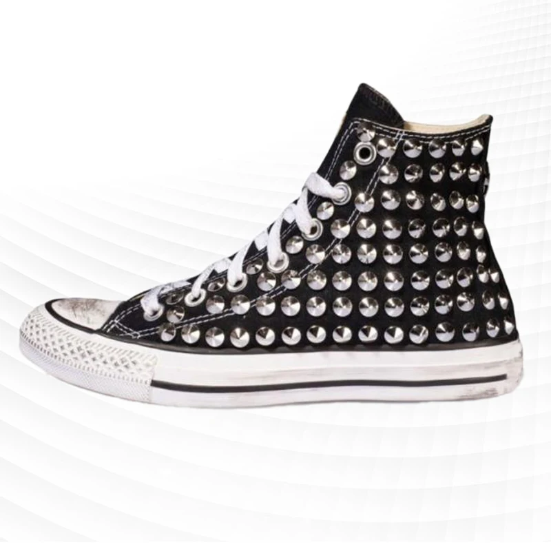 

Custom rivet high-top canvas shoes classic personality punk street shooting shoes large size 35-46