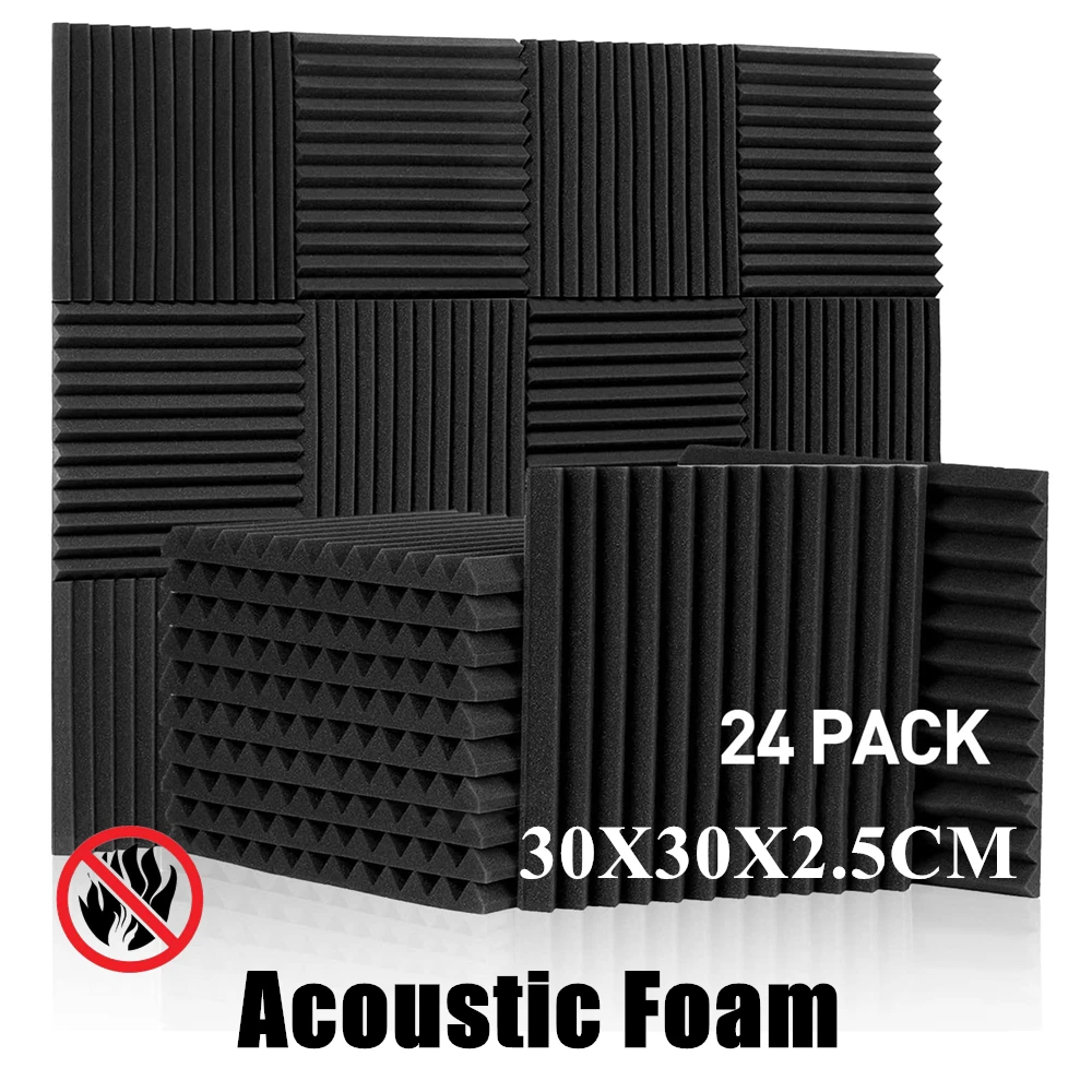 

24PCS 30x30x2.5cm High Density Acoustic Foam Studio Sound Proofing Protective Flame Retardant Sponge Sound Absorption Wall Panel