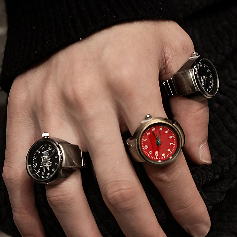 

Elastic Bronze Watch Ring Creative Fashion Punk Couple Ring Mini Clock Vintage Watch Time Normal Quartz Sport Watch Party Men