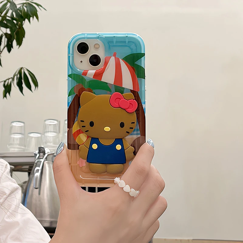 

3D Sanrio Hello kitty Cute kitty stand three-dimensional Phone Cases For iPhone 14 13 12 11 Pro Max XR Plus SE 2023 BACK Cover