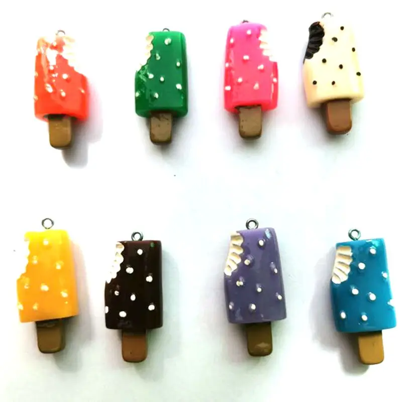 10 шт. Подвески в виде мороженого из смолы с плоской задней стороной, милые Подвески в виде еды для детей, брелоки для рукоделия, украшения для творчества 19x39 мм