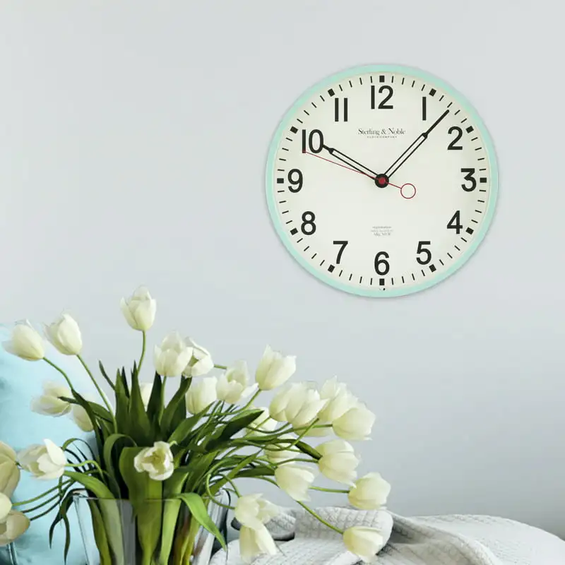 

Mint Green Retro 11.5" Round Arabic Schoolhouse Wall Clock - Vintage & Classy Addition to Your Home Decor.