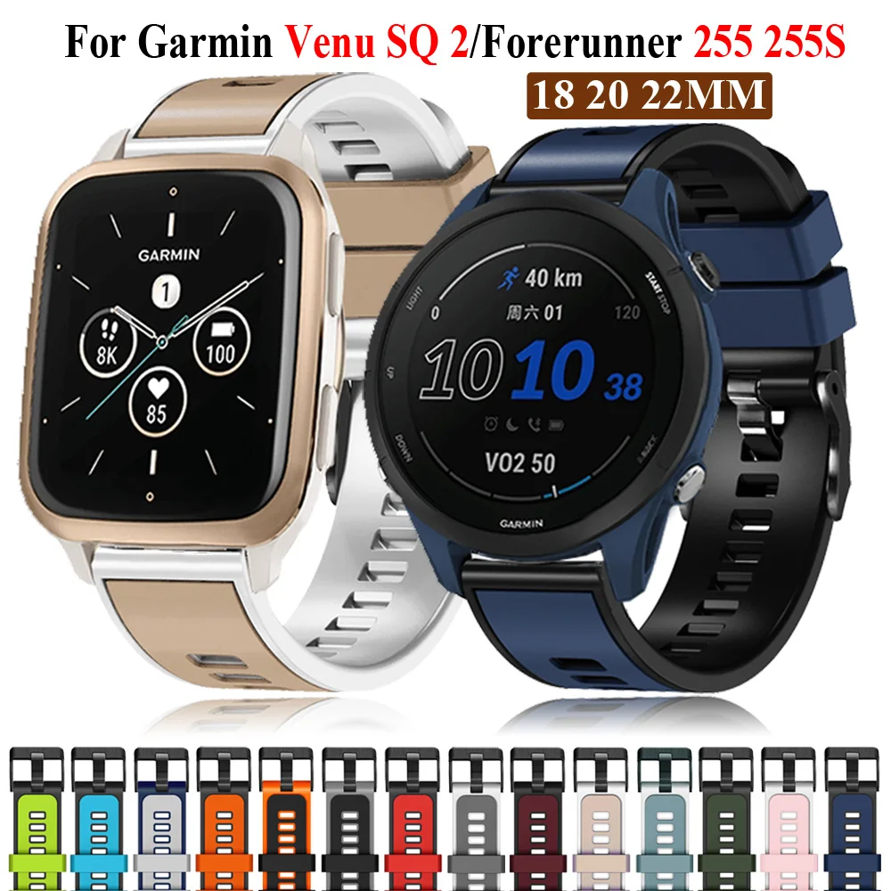 

Ремешок силиконовый для наручных часов, 18 20 22 мм, для Garmin Benz SQ 2/VENU2 Plus Forerunner 745 255 255S/Vivoactive 3 4 3S