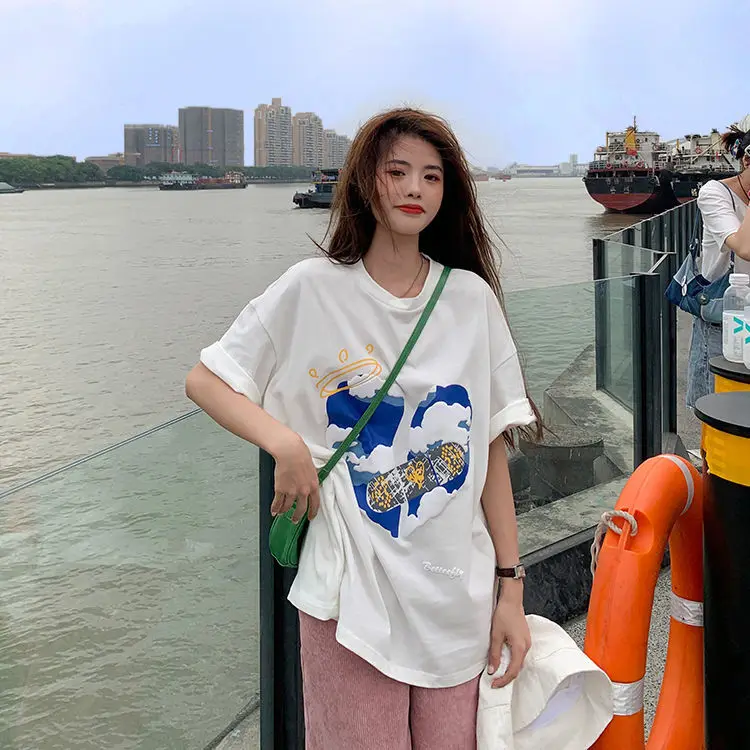 Летний новый костюм для женщин Студенческая Корейская версия свободная футболка