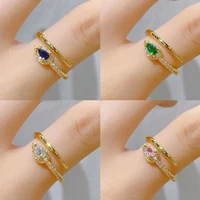 2022 new fashion trendy design micro setting colored zircon gold plated snake ring adjustable open luxury rings for women