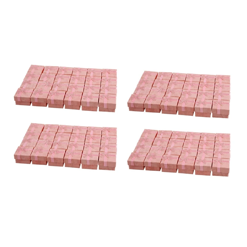 

96 Pcs Ring Earring Jewelry Display Gift Box Bowknot Square Case Pink