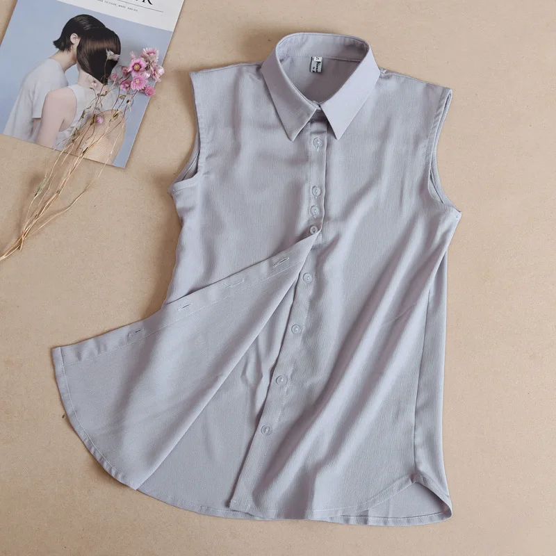 

Chiffon T-shirt for Women Lapel White Tees Shirt Sleeveless Shirt Cropped Tops Clothing Collar Nep Kraagie