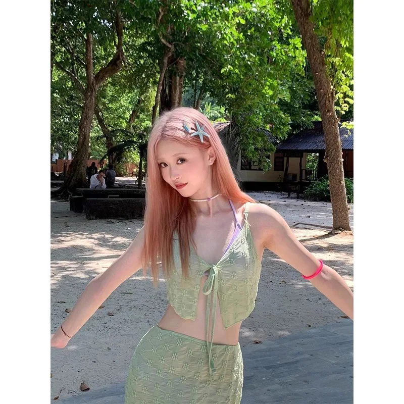 Новинка 2024 женское пикантное пляжное платье в Корейском стиле комплект бикини