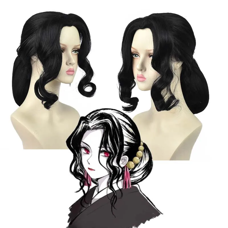 

Demon Slayer Anime Kibutsuji Muzan Halloween Cosplay Props Costume Party Synthetic Hair Wig Cover Headwear COSER Black Wigs