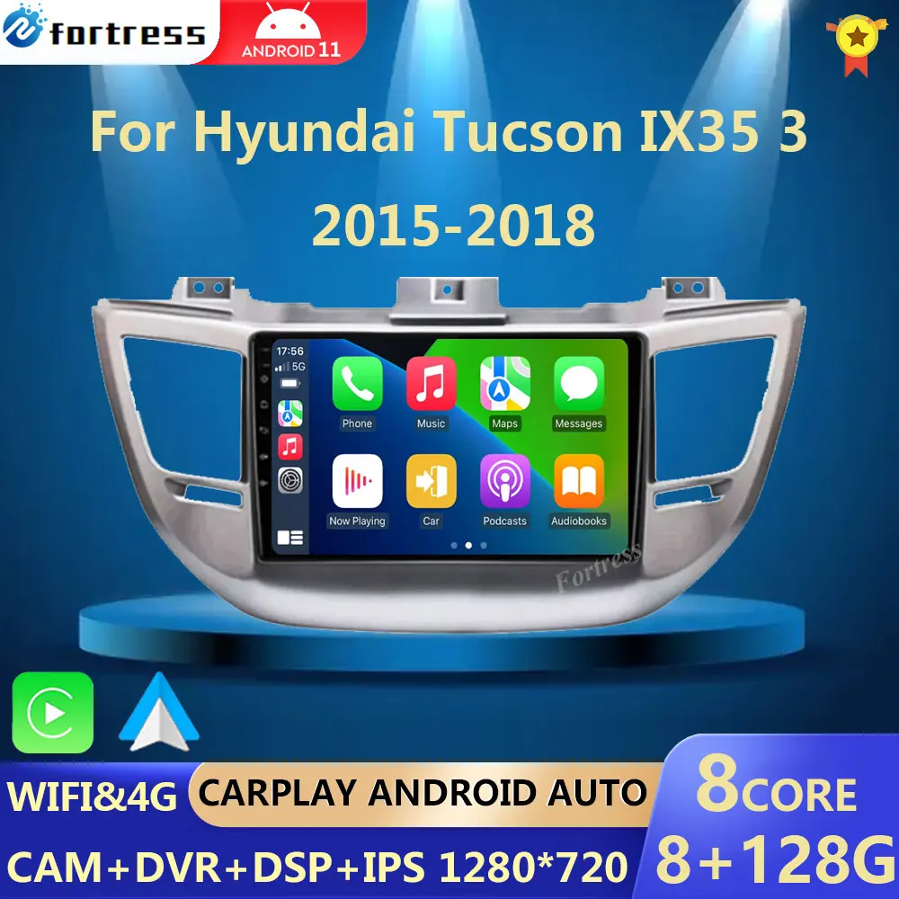 Carplay Android 13 2din Автомагнитола для Hyundai Tucson 3 IX35 2015-2018 мультимедийный плеер GPS WIFI
